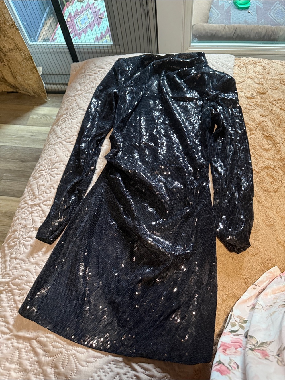 Zara Black Sequin Long Sleeve Cocktail Dress